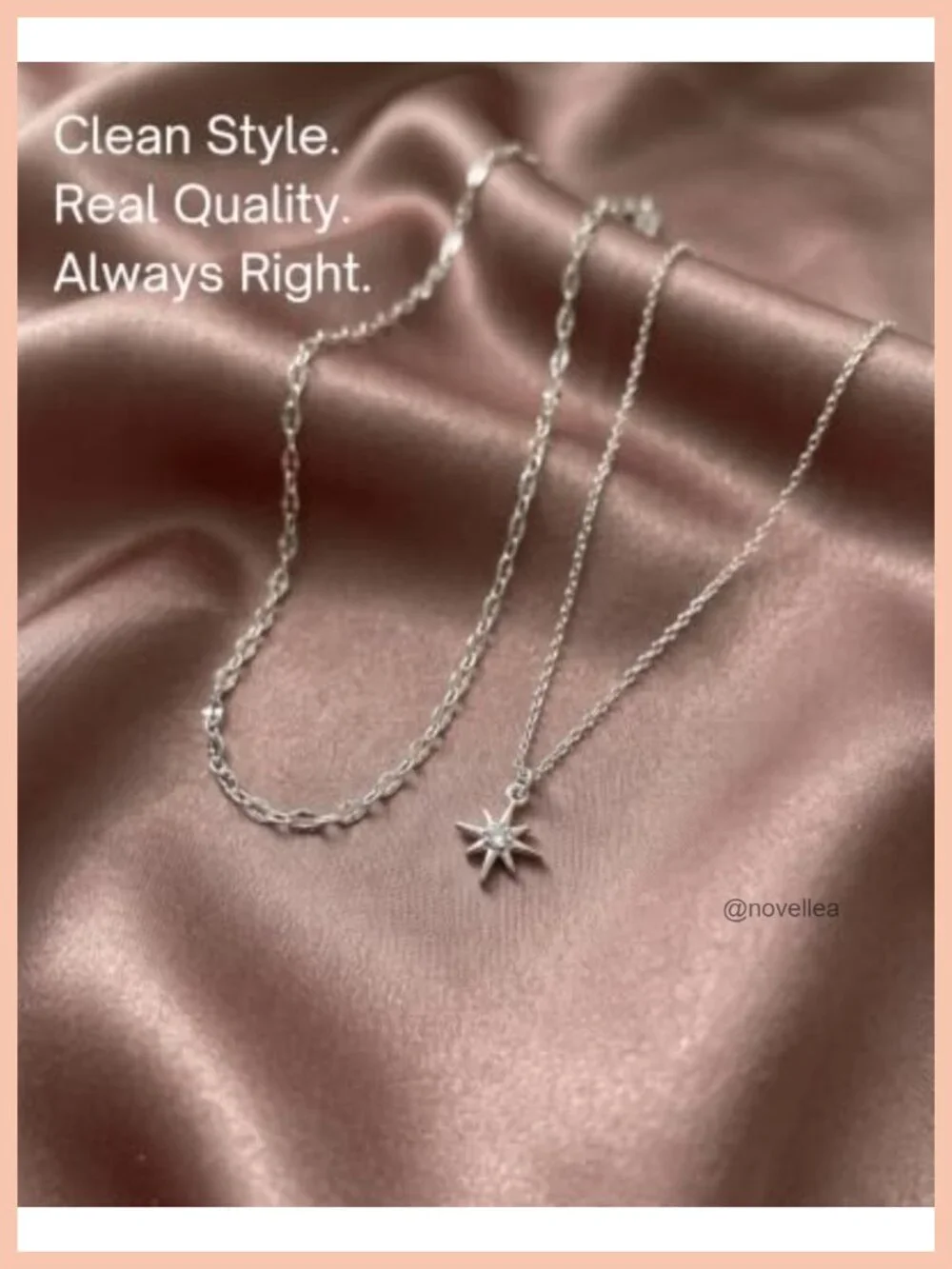 Silver Plated Stainless Steel North Star Dainty CZ Pendant Necklace Set with